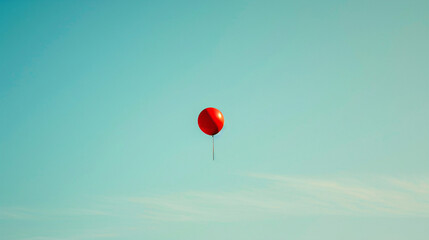 Obraz premium Single Red Balloon Floating Against a Clear Blue Sky