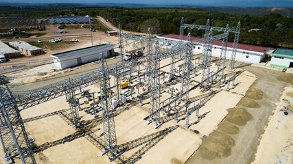 Drone shot of substation during construction 