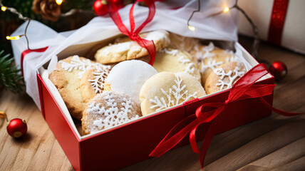 Christmas biscuits, holiday biscuit gift box and home bakes, winter holidays present for English country tea in the cottage, homemade shortbread and baking recipe inspiration