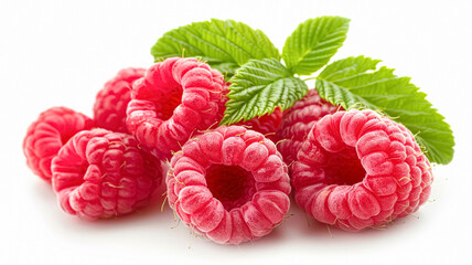 Beautiful raspberries isolated on white background, fresh raspberry farm market product