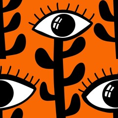 Halloween monsters floral seamless eyes flower pattern for fabrics and linens