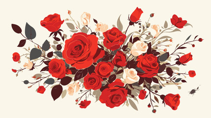 Vector sketch red rose flower bouquet with closed o