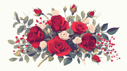 Vector sketch red rose flower bouquet with closed o