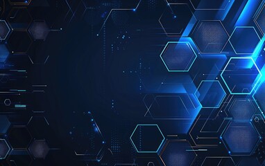 blue technology background with hexagons and glowing