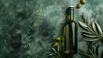 Olive oil bottle ad background with copyspace, vegetable oil commercial produce, food industry and retail concept