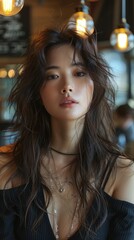 Fototapeta premium With a flick of her hair and a twinkle in her eye, she captivated hearts with her Chubby Asian charm, a beacon of confidence in a world obsessed with perfection.