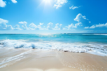 
Sunny tropical beach with clear sky and gentle waves
