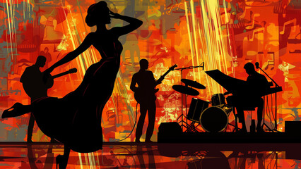 Fototapeta premium Rhythm Unleashed: Tango Dancer Silhouette at Rock Concert