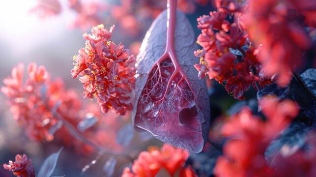 The visualization showcases a lung that is partially obstructed by fluid, emphasizing the presence of pulmonary edema and its consequential effect on respiration