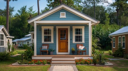 Tiny House With Blue Door and Porch