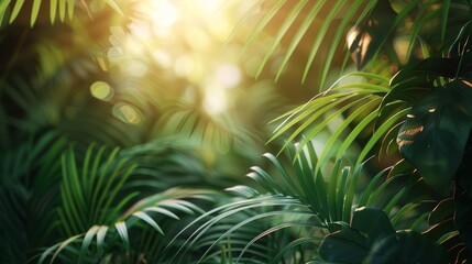 Sun Shining on Palm Leaves in Jungle