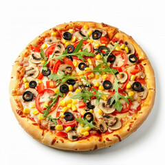 Pizza isolated on white background, online delivery from pizzeria, take away and fast food concept