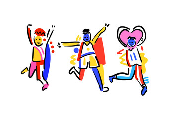 People jump. fly happily, fun. Vector art