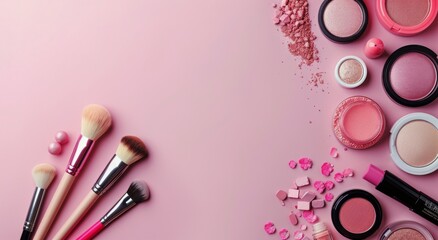 Cosmetics Arranged on Pink Background