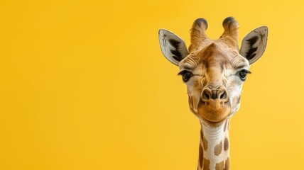 Obraz premium Close-up of giraffe against yellow background
