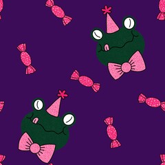 Cartoon animals seamless frogs pattern for wrapping paper and fabrics and kids