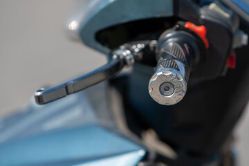 Precision in Focus. A Close-Up of the Left Side Handlebar on a Motorbike.