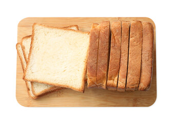 Pieces of fresh toast bread isolated on white, top view