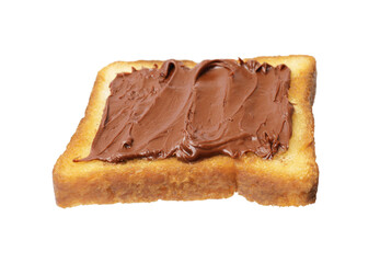 Piece of fresh toast bread with tasty chocolate paste isolated on white