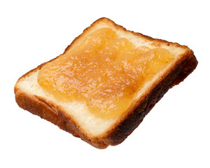 Piece of fresh toast bread with tasty jam isolated on white