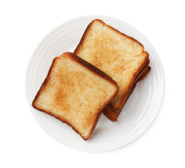 Pieces of fresh toast bread isolated on white, top view