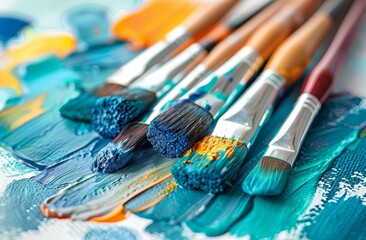 Obraz premium Group of Paint Brushes on Colorful Background
