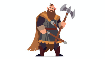 Viking warrior man with huge beard and axe flat vec