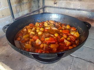 cauldron with meat and stew
