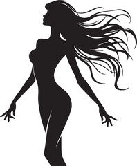 Silhouette of beautiful girl in profile with long hair