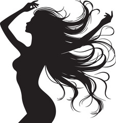 Silhouette of beautiful girl in profile with long hair