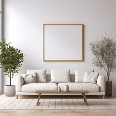 Modern living room with sofa and empty painting. Great for mock up.