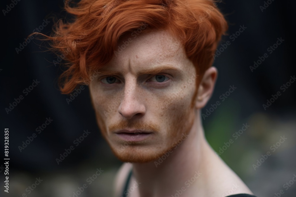 Wall mural outdoor portrait of the young shirtless redhead man