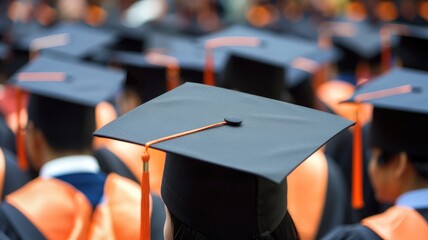Diverse group in graduation caps and gowns, celebrating commencement