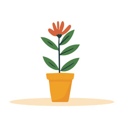 Flower, plant with leaves in a pot. Gardening concept. Flat vector style icon.