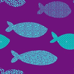 Naklejka premium Cartoon sea animals seamless fish pattern for wrapping paper and fabrics