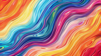 Abstract colorful background with wavy lines, rainbow color liquid paint waves. Digital art illustration in the style of abstract wallpaper