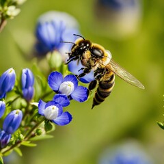 Upclose bluebonnet flower and honey bee