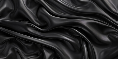 Obraz premium Elegant black satin fabric with smooth, wavy textures