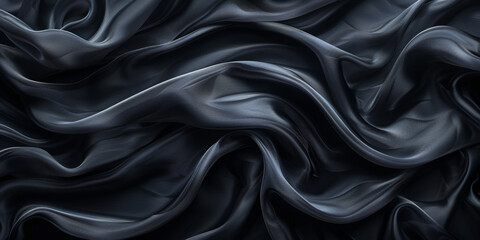 Obraz premium Elegant black satin fabric with smooth, wavy textures