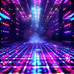 Club An energetic dance floor with vibrant lights and abstract shapes