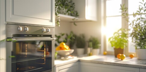 Modern kitchen with sunlight and plants