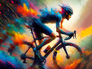 Watercolor cyclist runner