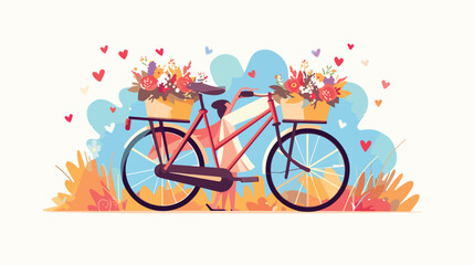 Wedding Vintage tandem bicycle vector icon llustrat