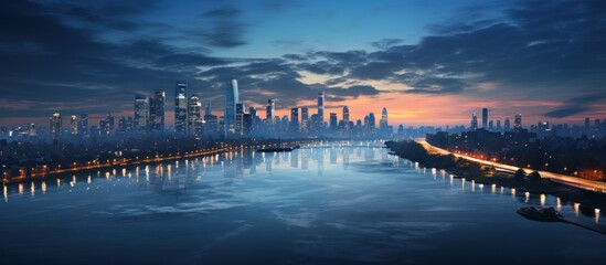 Aerial view of modern city skyline