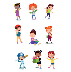 vector illustration of students in different postures
