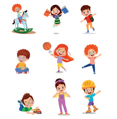 vector illustration of students in different postures