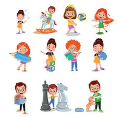 vector illustration of students in different postures