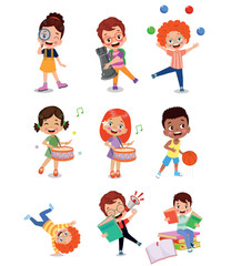 vector illustration of students in different postures