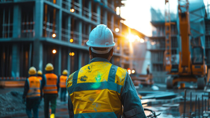 a construction worker stands in the road looking at a building 