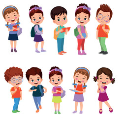 vector illustration of students in different postures